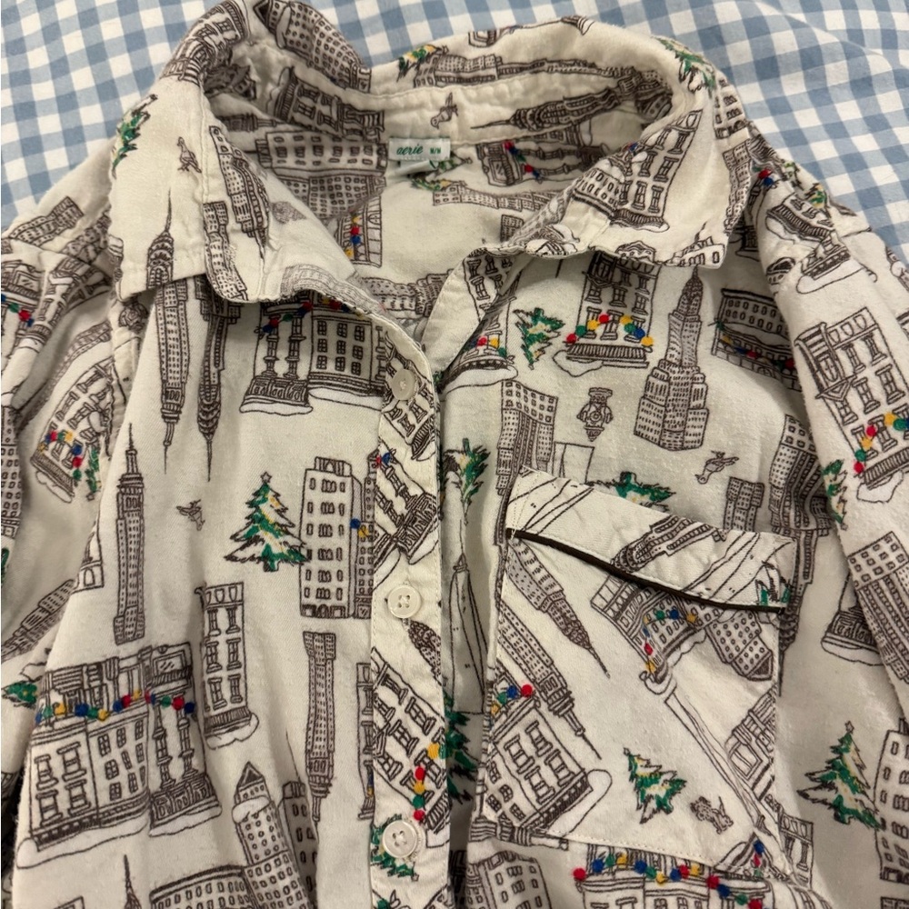 Aerie Cityscape Print Pajama Pants in Cream and Brown